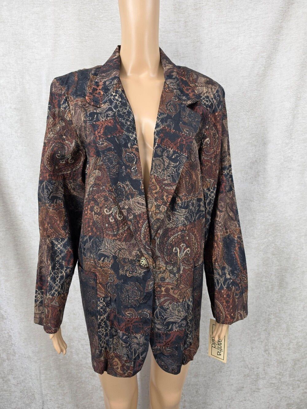 Vintage Floral Jacquard Baroque Paisley Blazer Jacket #3
